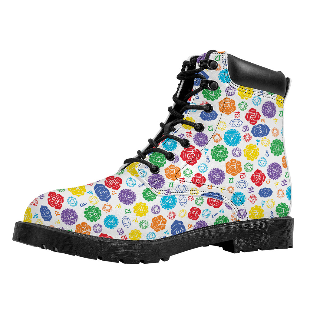 Seven Chakra Symbols Pattern Print Work Boots