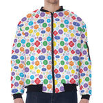 Seven Chakra Symbols Pattern Print Zip Sleeve Bomber Jacket