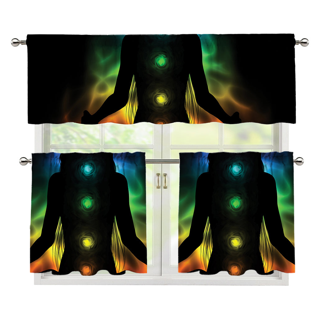Seven Chakras Aura Print 3 Piece Kitchen Curtains