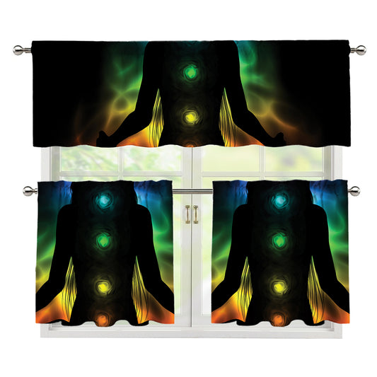 Seven Chakras Aura Print 3 Piece Kitchen Curtains