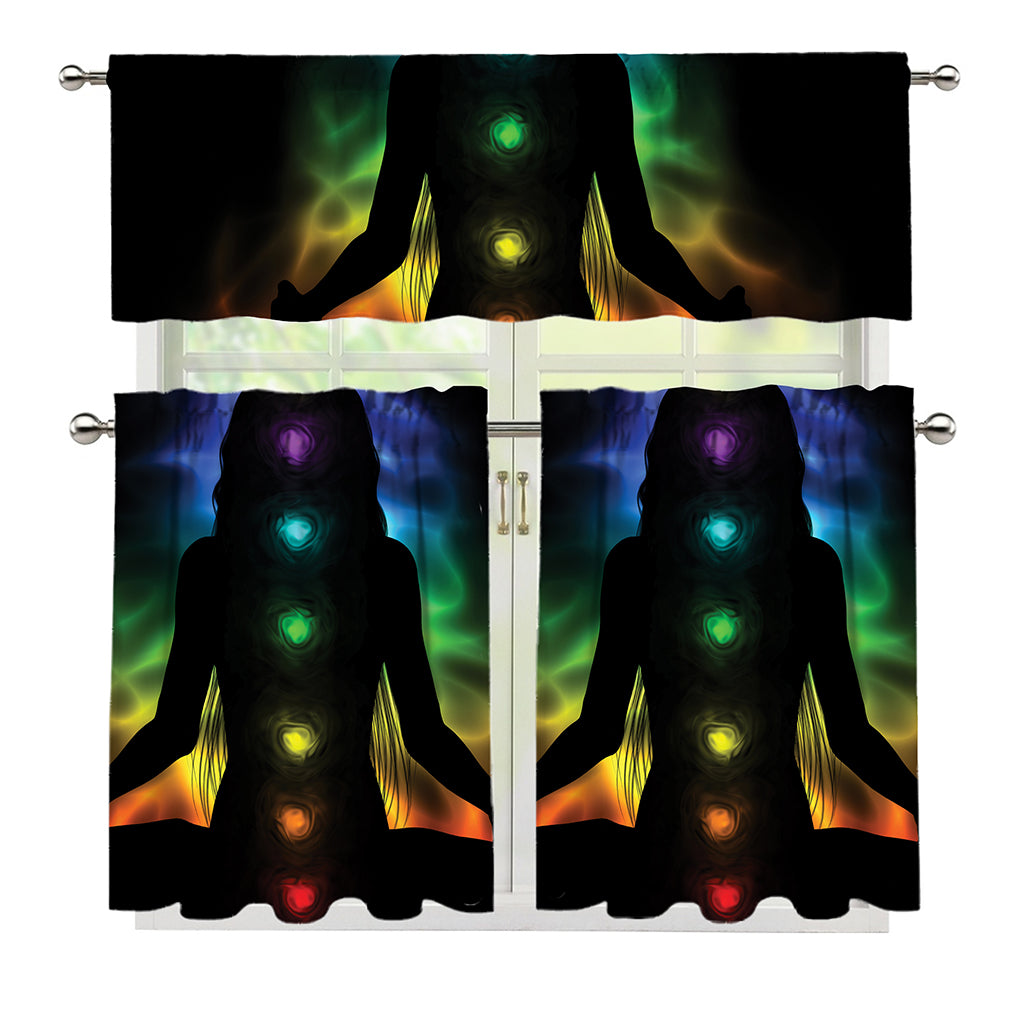 Seven Chakras Aura Print 3 Piece Kitchen Curtains