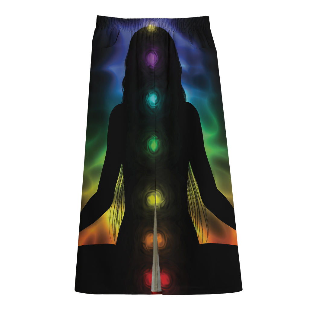 Seven Chakras Aura Print Cotton Front Slit Maxi Skirt