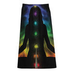 Seven Chakras Aura Print Cotton Front Slit Maxi Skirt