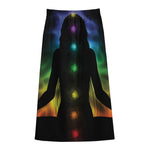 Seven Chakras Aura Print Cotton Front Slit Maxi Skirt