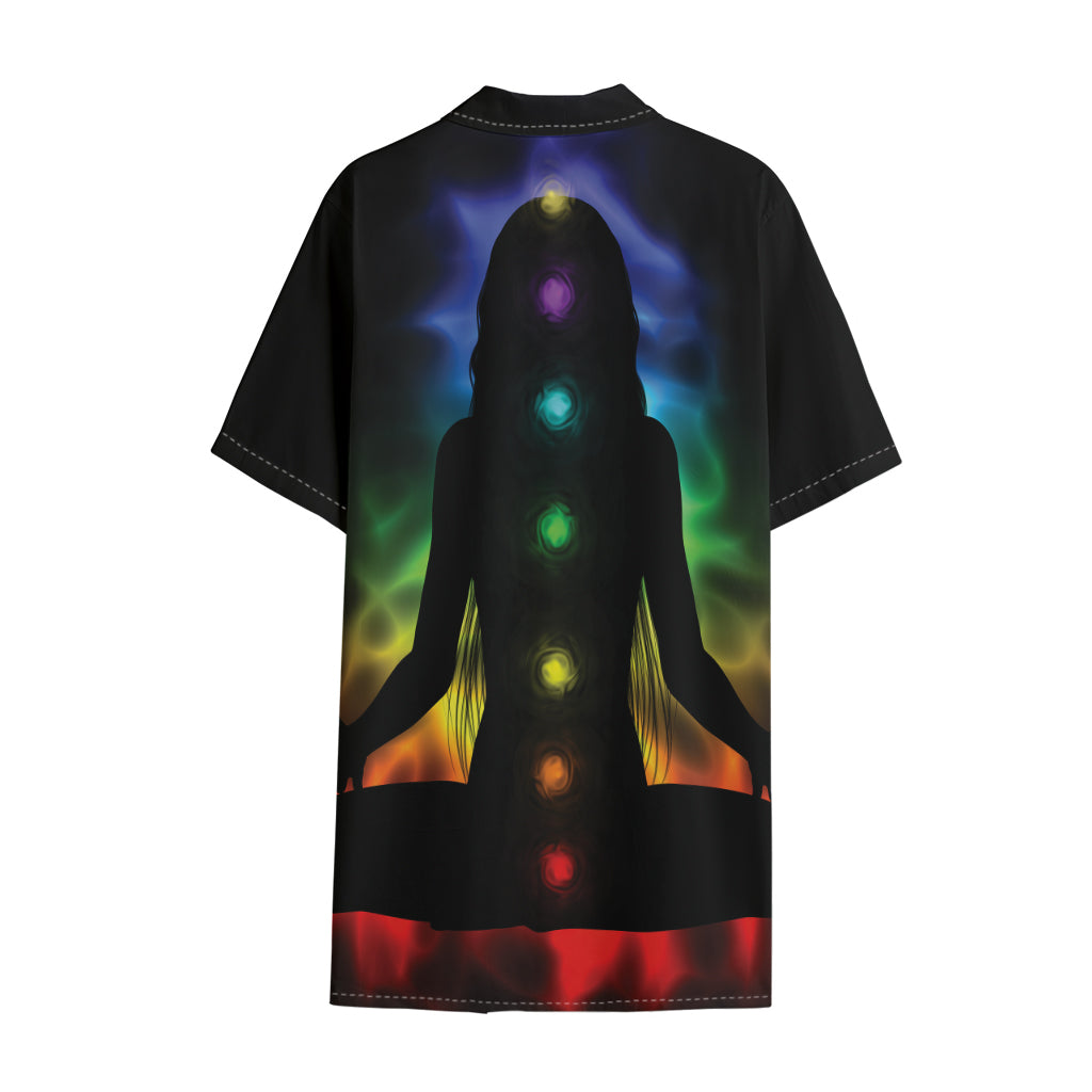 Seven Chakras Aura Print Cotton Hawaiian Shirt