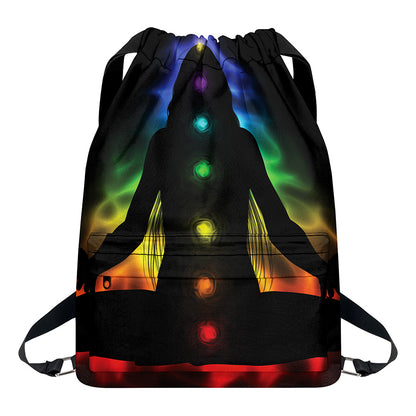 Seven Chakras Aura Print Drawstring Backpack