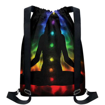 Seven Chakras Aura Print Drawstring Backpack
