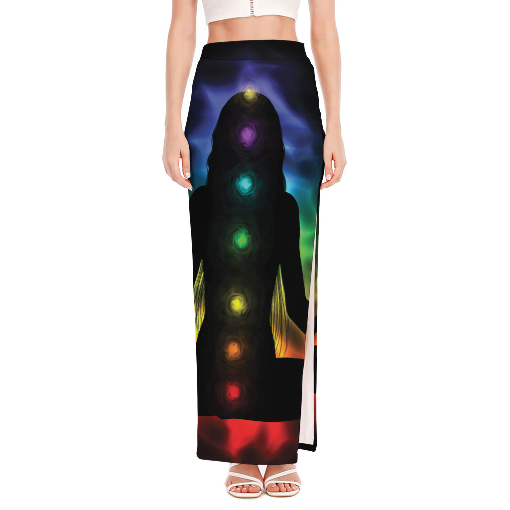 Seven Chakras Aura Print High Slit Maxi Skirt