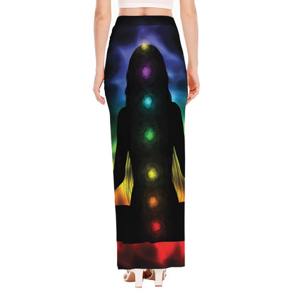 Seven Chakras Aura Print High Slit Maxi Skirt