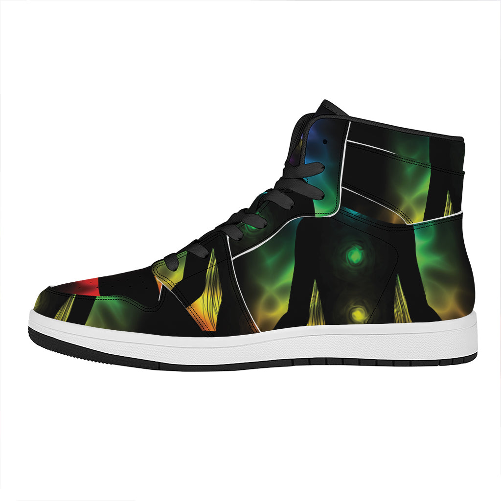 Seven Chakras Aura Print High Top Leather Sneakers