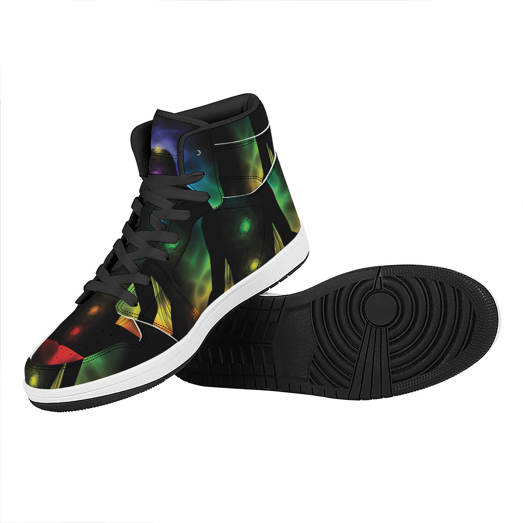 Seven Chakras Aura Print High Top Leather Sneakers