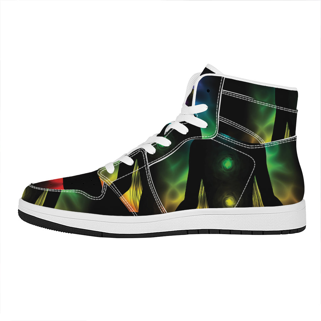 Seven Chakras Aura Print High Top Leather Sneakers
