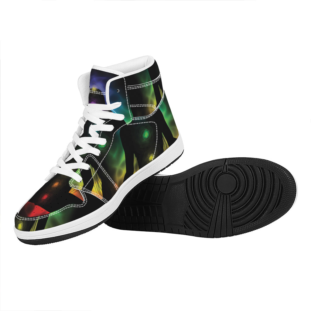 Seven Chakras Aura Print High Top Leather Sneakers
