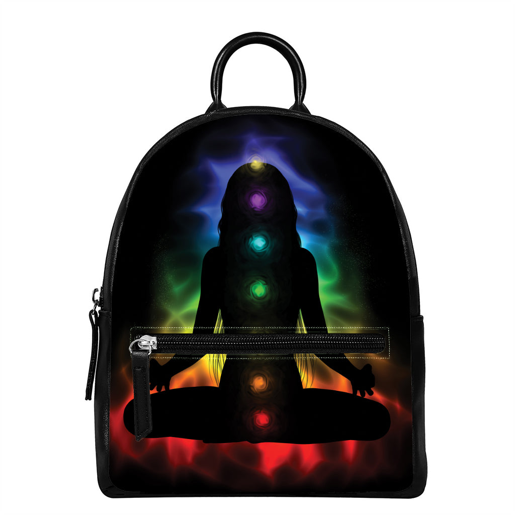 Seven Chakras Aura Print Leather Backpack