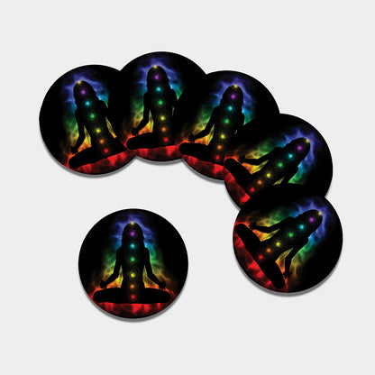 Seven Chakras Aura Print Leather Coaster Set