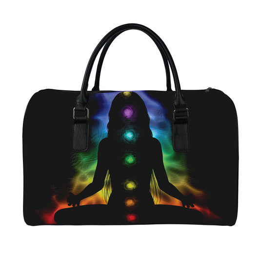Seven Chakras Aura Print Leather Duffle Bag