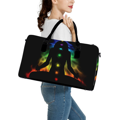 Seven Chakras Aura Print Leather Duffle Bag
