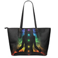 Seven Chakras Aura Print Leather Tote Bag With Zipper