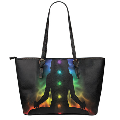 Seven Chakras Aura Print Leather Tote Bag