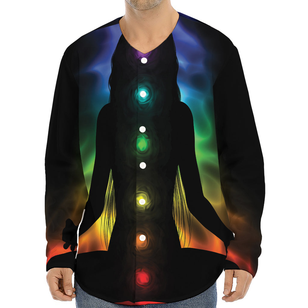 Seven Chakras Aura Print Long Sleeve Baseball Jersey