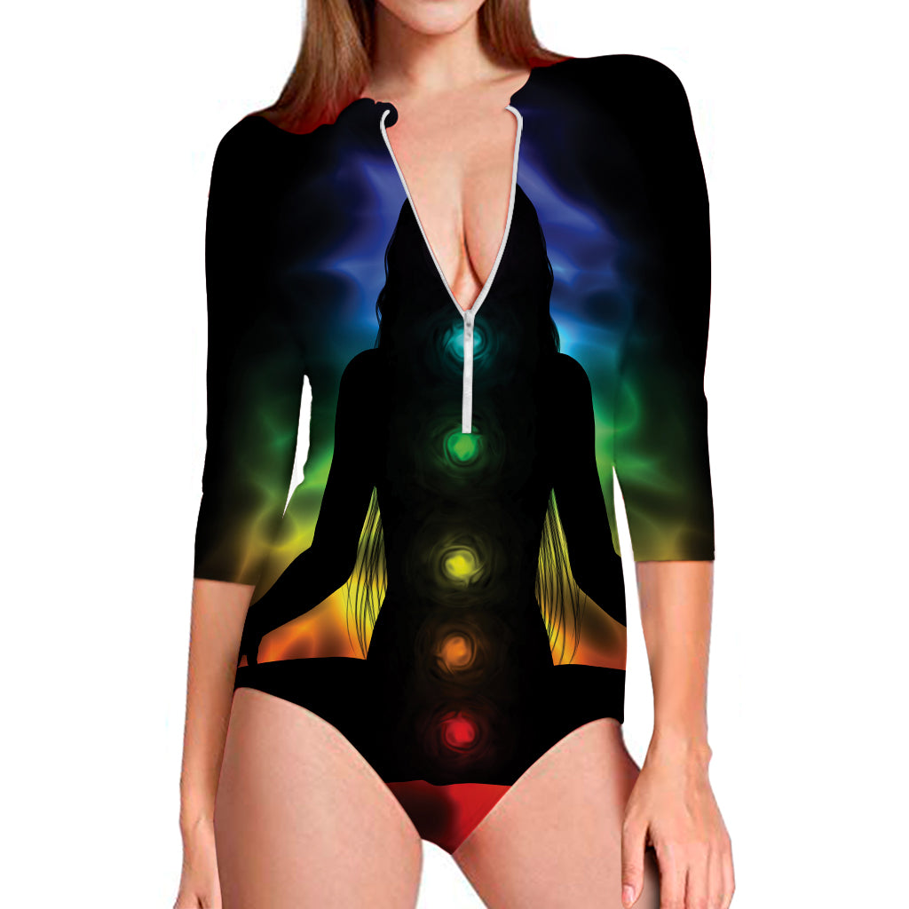 Seven Chakras Aura Print Long Sleeve Swimsuit