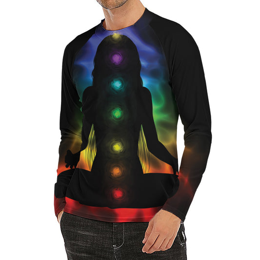 Seven Chakras Aura Print Men's Long Sleeve Rash Guard