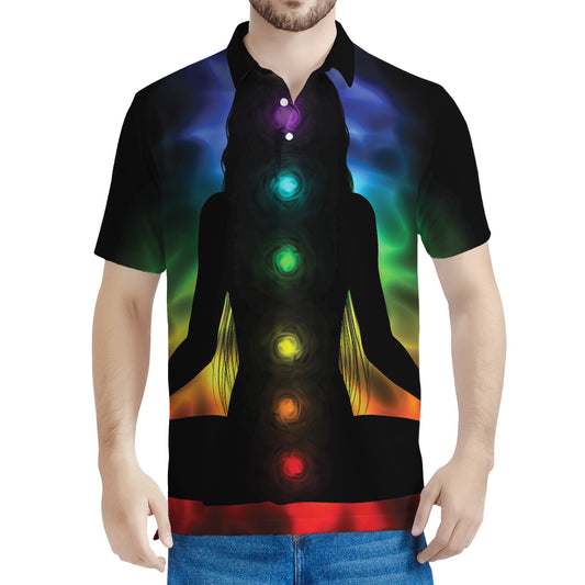 Seven Chakras Aura Print Men's Polo Shirt