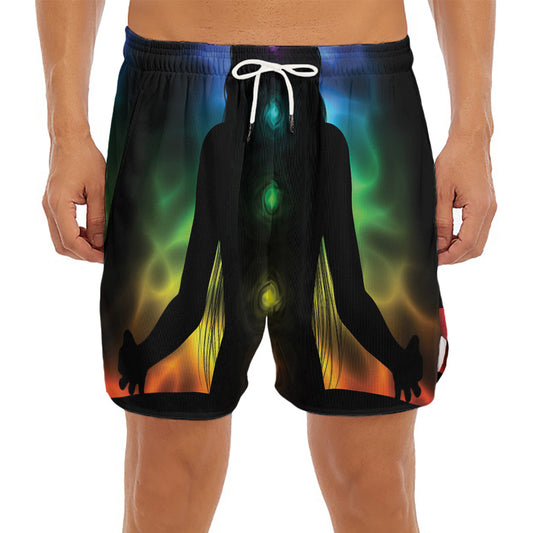 Seven Chakras Aura Print Men's Split Running Shorts
