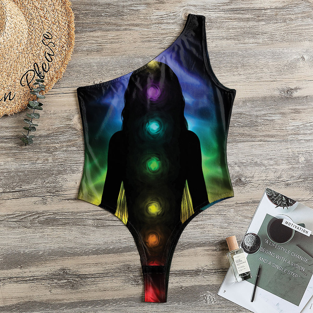 Seven Chakras Aura Print One Shoulder Bodysuit