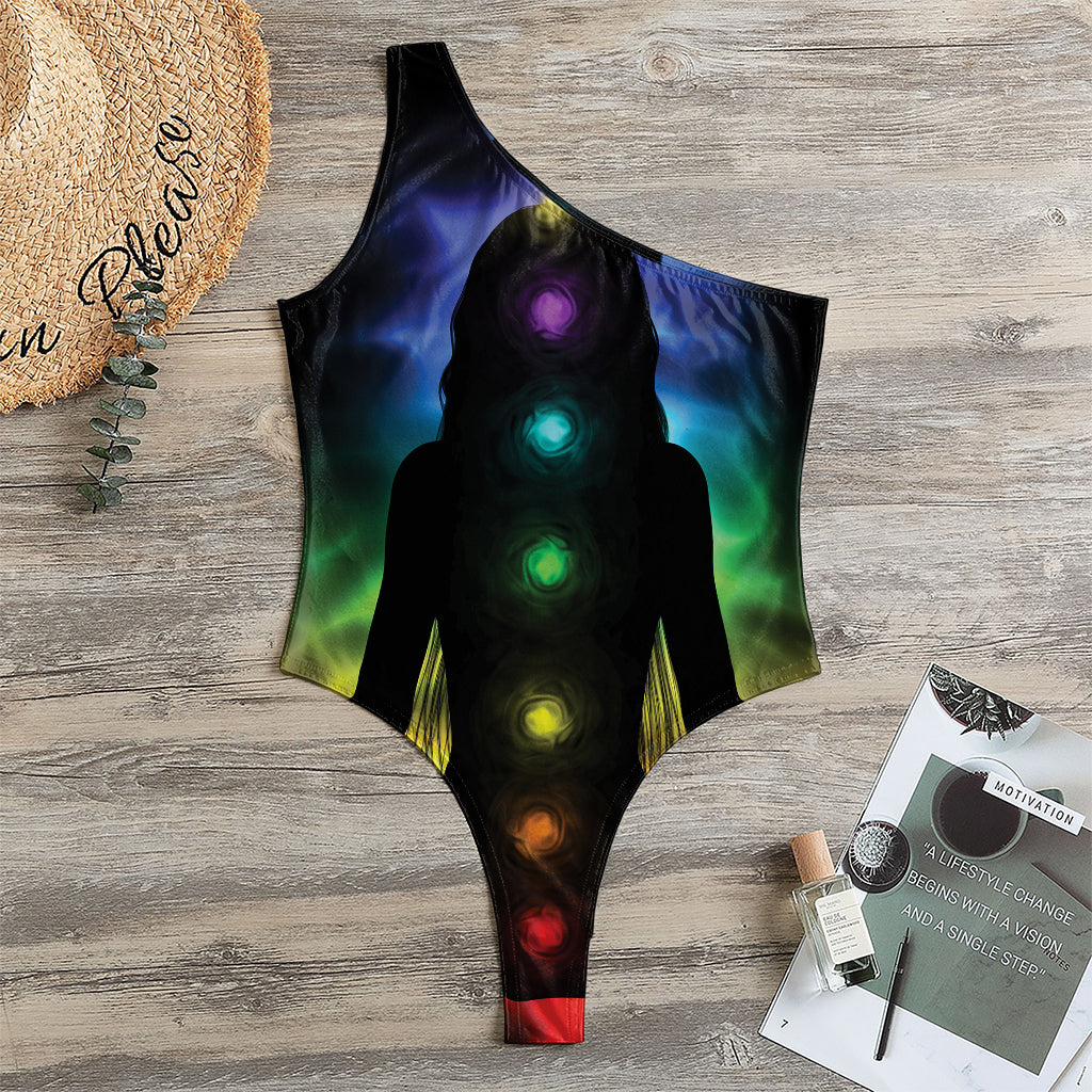 Seven Chakras Aura Print One Shoulder Bodysuit