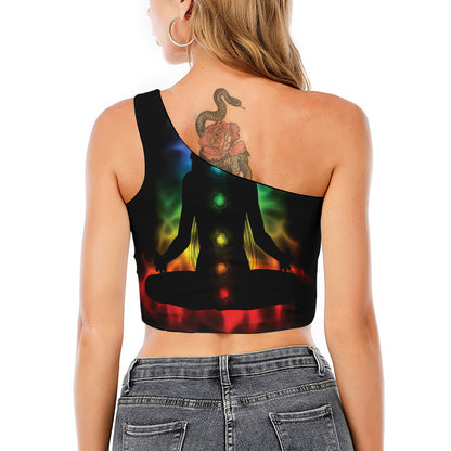 Seven Chakras Aura Print One Shoulder Crop Top