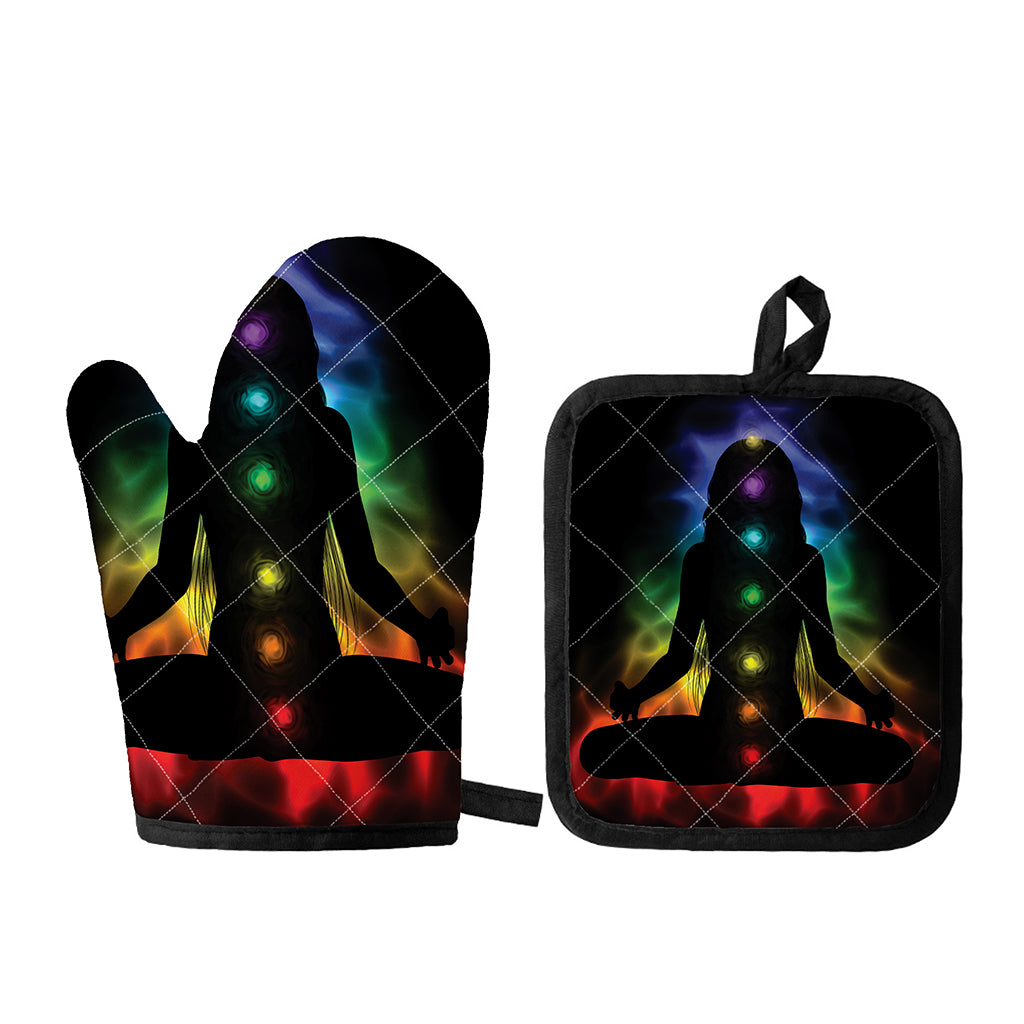 Seven Chakras Aura Print Oven Mitt And Pot Holder Set