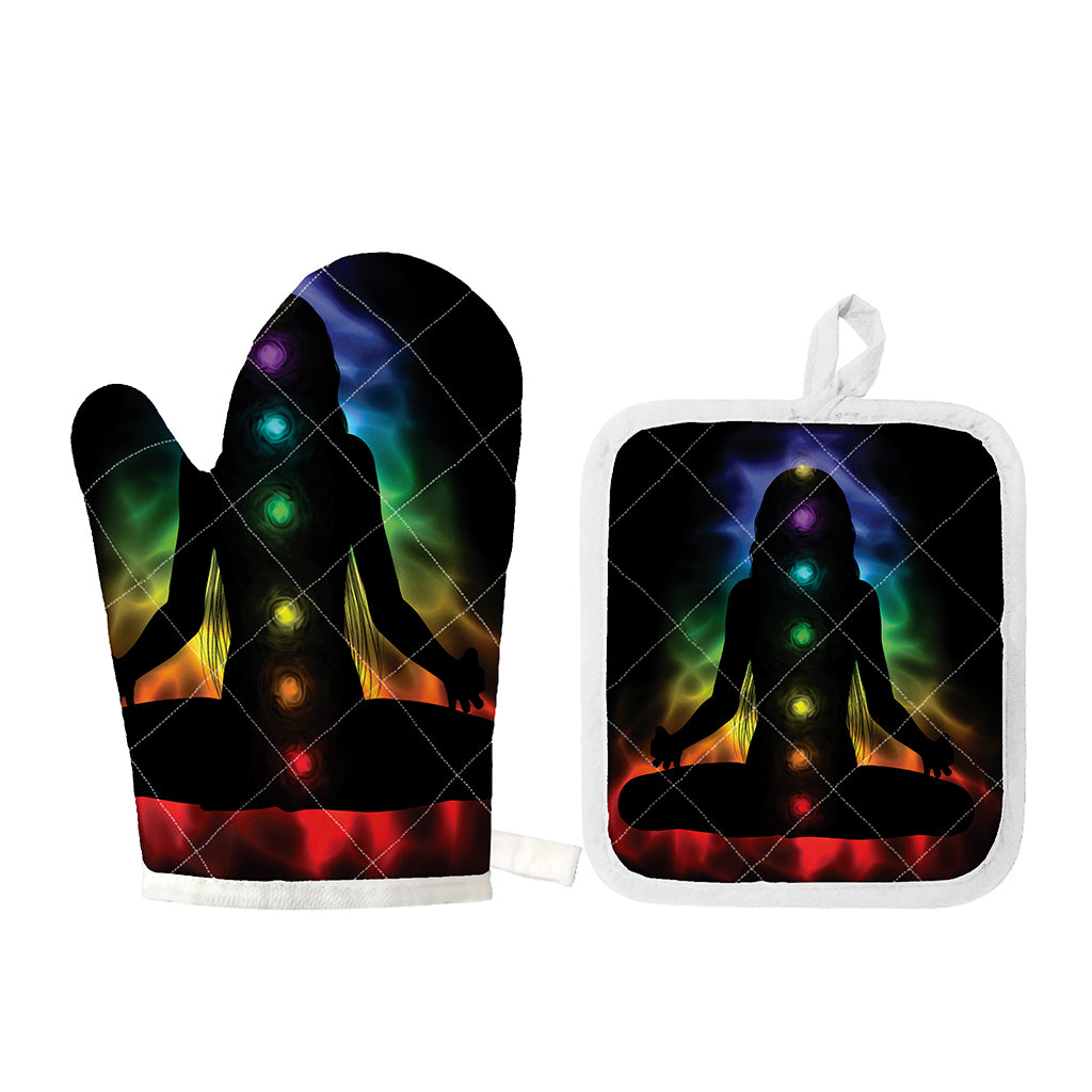Seven Chakras Aura Print Oven Mitt And Pot Holder Set