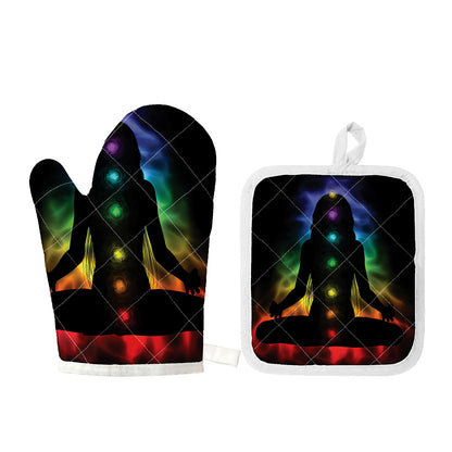 Seven Chakras Aura Print Oven Mitt And Pot Holder Set