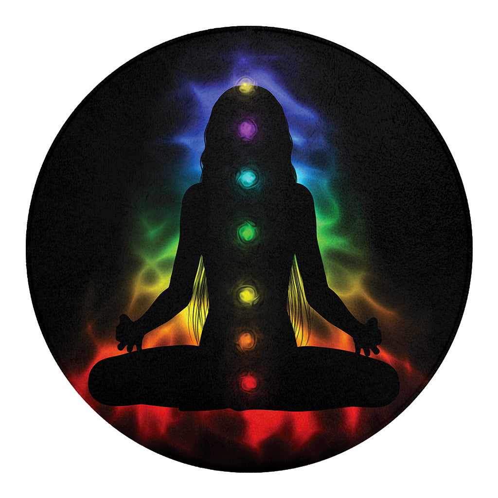 Seven Chakras Aura Print Round Blanket