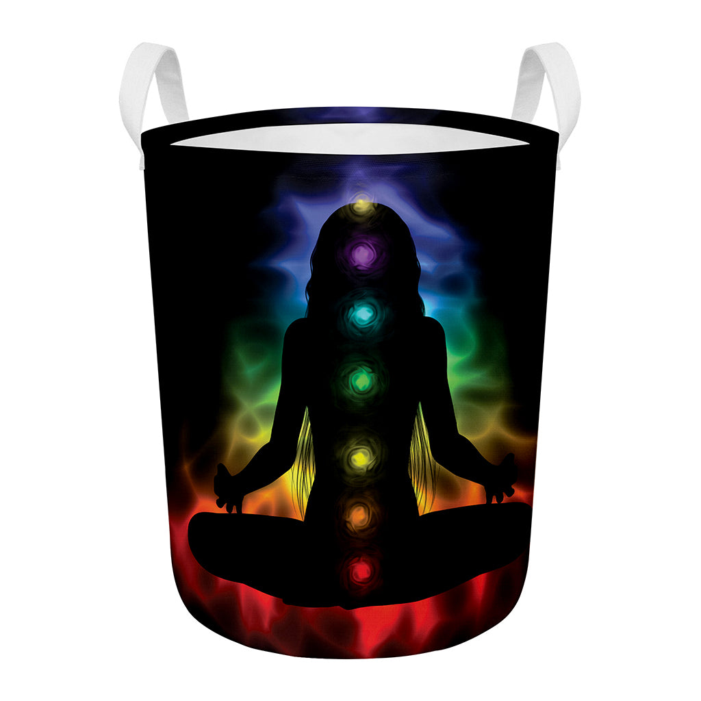 Seven Chakras Aura Print Round Laundry Basket