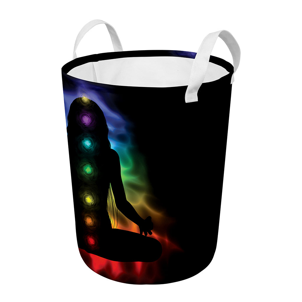 Seven Chakras Aura Print Round Laundry Basket
