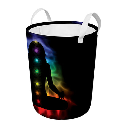 Seven Chakras Aura Print Round Laundry Basket