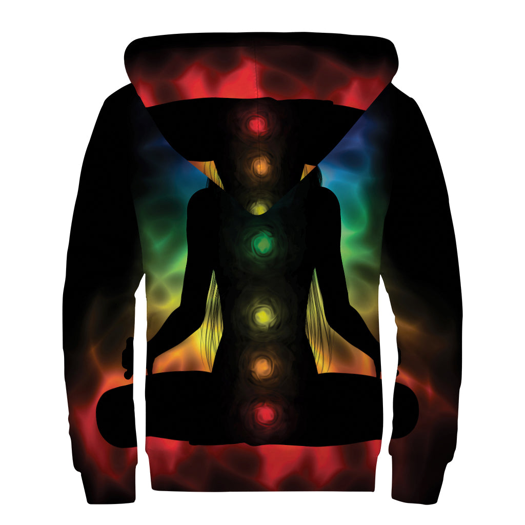 Seven Chakras Aura Print Sherpa Lined Zip Up Hoodie
