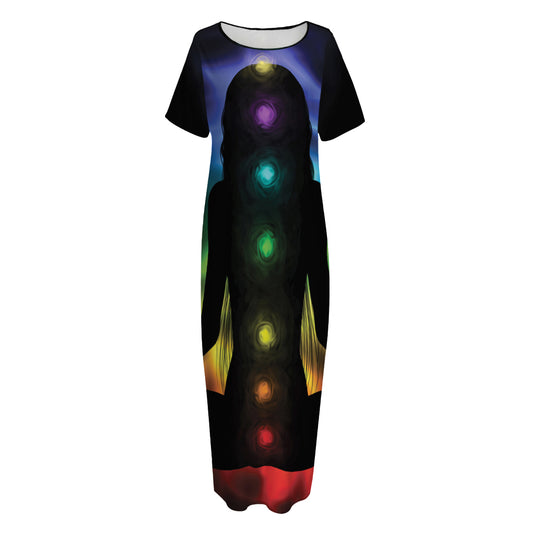 Seven Chakras Aura Print Short Sleeve Long Nightdress