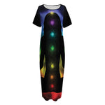 Seven Chakras Aura Print Short Sleeve Long Nightdress
