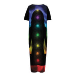 Seven Chakras Aura Print Short Sleeve Long Nightdress