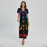 Seven Chakras Aura Print Short Sleeve Maxi Dress