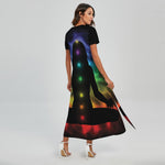 Seven Chakras Aura Print Short Sleeve Maxi Dress