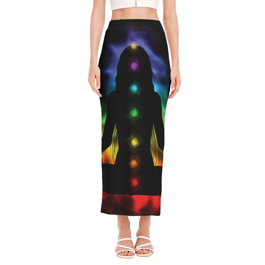 Seven Chakras Aura Print Side Slit Maxi Skirt