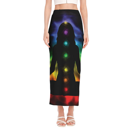Seven Chakras Aura Print Side Slit Maxi Skirt