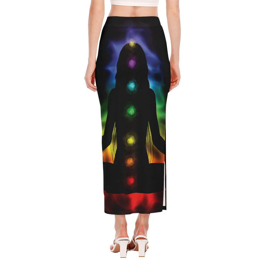 Seven Chakras Aura Print Side Slit Maxi Skirt