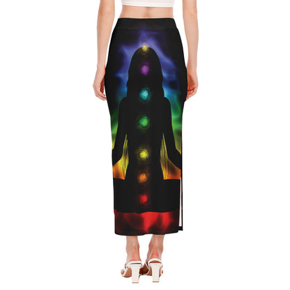 Seven Chakras Aura Print Side Slit Maxi Skirt