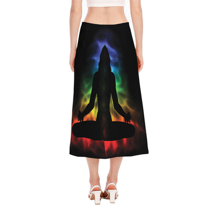 Seven Chakras Aura Print Side Slit Midi Skirt