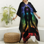 Seven Chakras Aura Print Silk V-Neck Kaftan Dress